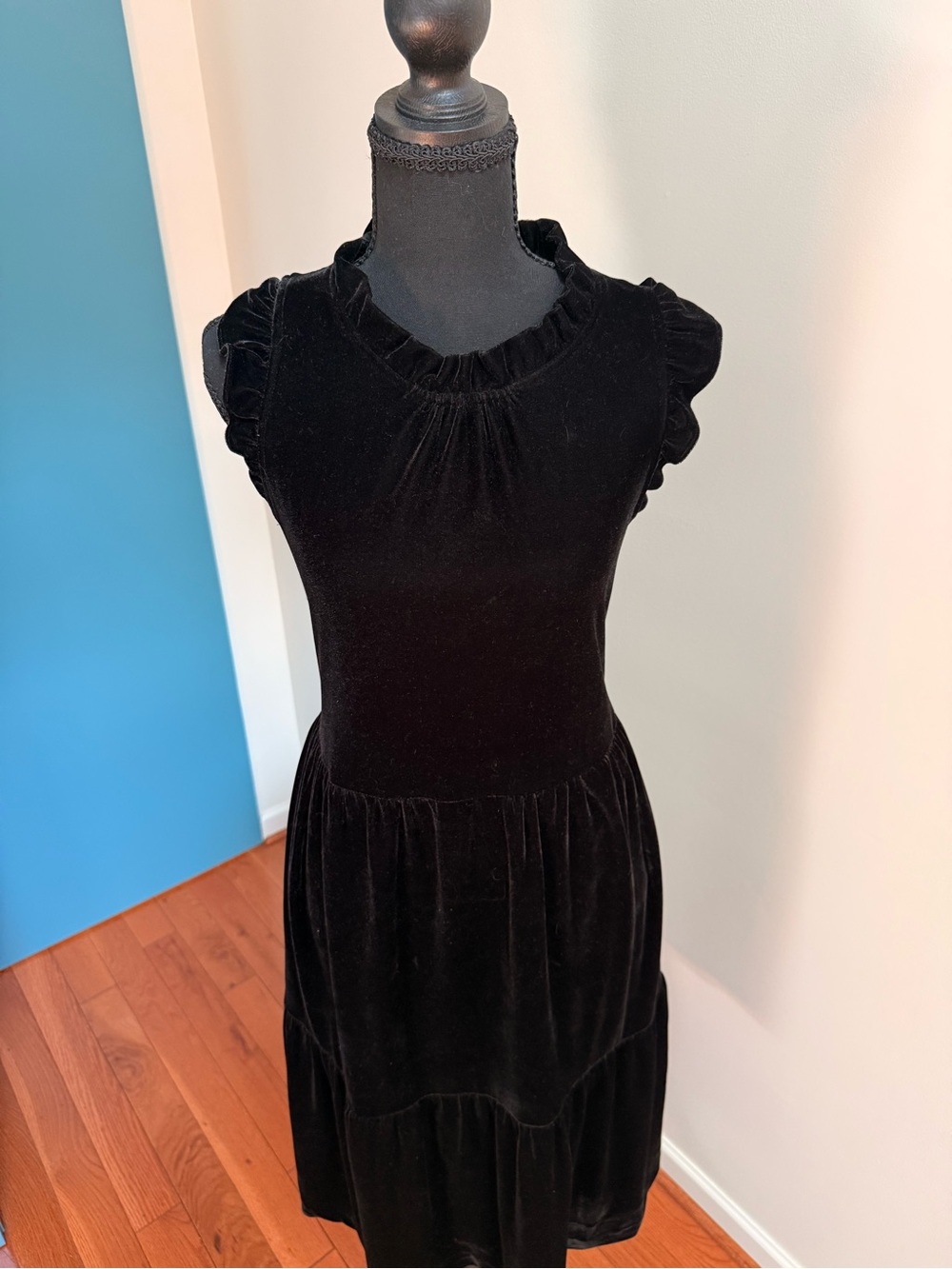 NWOT J. Crew Black Velvet Ruffle Midi Dress - Picture 6 of 14